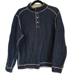 Tommy Bahama‎ Mens Blue Chambray Quarter Snap Pullover Sweatshirt Size L